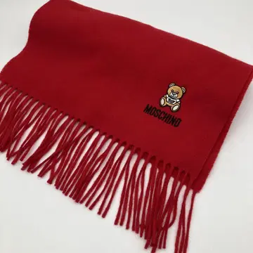 새상품급 MOSCHINO 모스키노 머플러 스톨 베어 로고 레드 빨간색