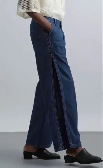 완판템 HARE 사이드 지퍼 와이드 데님 팬츠
