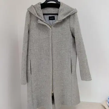후드 부착 그레이 롱 코트 M