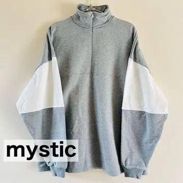 [새상품급] mystic 배색 하프 지퍼 맨투맨 롱 기장 빅 실루엣