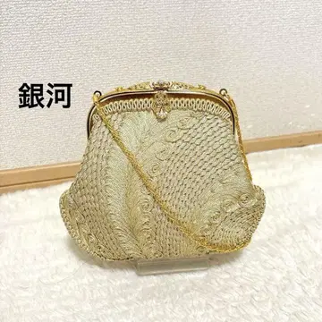 은하 고급 기모노 자수 파티 백 가마구치 골드 비쥬 장식