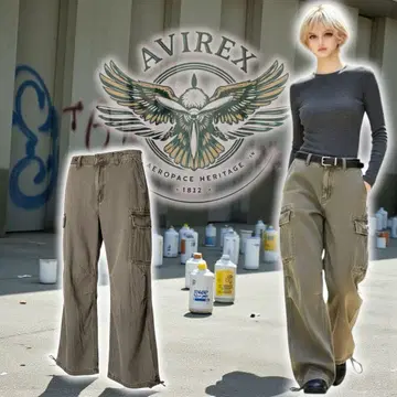 아비렉스 AVIREX 데님 팬츠 S 와이드 하의 밀리터리