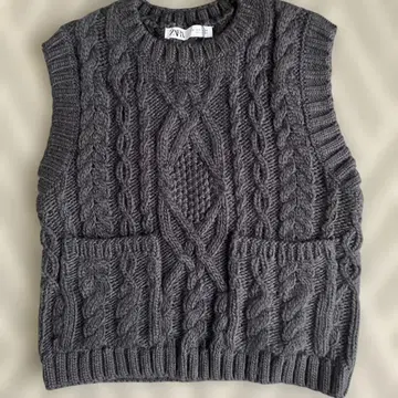 ZARA 케이블 짜임 니트 베스트 그레이 M 새상품급