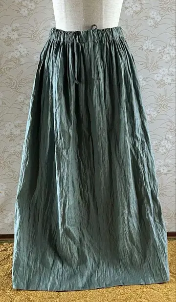 나카가와 마사시치 상점 그린 린넨 주름 린넨 100% 롱 스커트