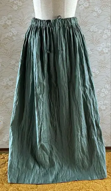 나카가와 마사시치 상점 그린 린넨 주름 린넨 100% 롱 스커트