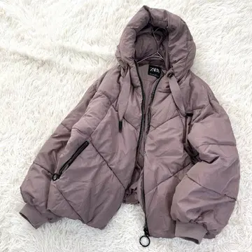 ZARA 자라 후드 부착 다운 자켓 집업 톤 다운 퍼플
