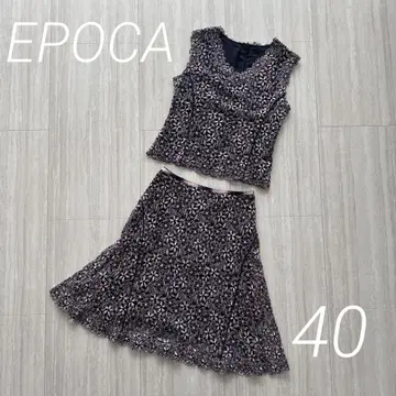EPOCA 네이비 핑크 꽃무늬 자수 스커트 셋업