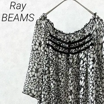 Ray BEAMS 7부 소매 오프숄더 리프 무늬 올 패턴 루즈핏 블라우스