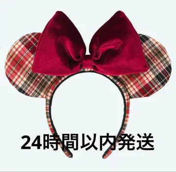 디즈니 머리띠 빨간색 체크