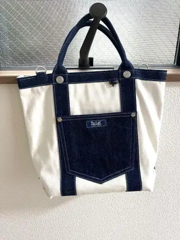이치노이 데님 토트백 스티치 컬러 파랑 배색백