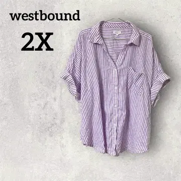 westbound [ 2X ] 반팔 셔츠 보라색과 화이트 스트라이프