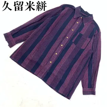 LA6080 쿠루메가스리 스트라이프 올 패턴 긴팔 버튼 셔츠 네이비 L