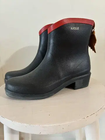 AIGLE 숏 레인부츠 블랙/빨간색 36 23cm