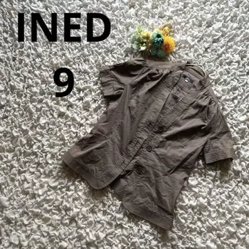 이네드 반팔 블라우스 밴드 카라 셔링 슬리브 브라운 9호 일본제