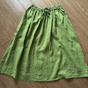 YARRA 리투아니아 린넨 스커트 린넨 그린 플레어 스커트