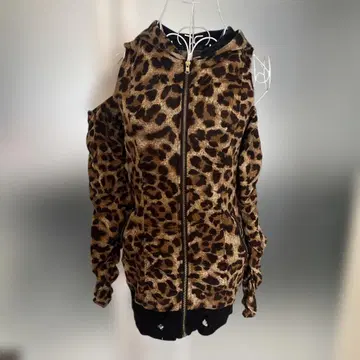 레오파드 무늬 후드 부착 미니 원피스