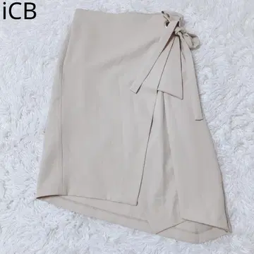 아이씨비 스커트 비대칭 스트레치 리본 베이지 사이즈 7