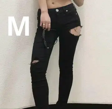 GYDA 블랙 데미지 스키니 팬츠 M