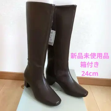 미사용 새상품 힐미 롱 부츠 24cm 24.5cm 다크 브라운 힐