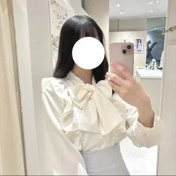evelyn 라메 리본 BS 블라우스 프릴 화이트 OW