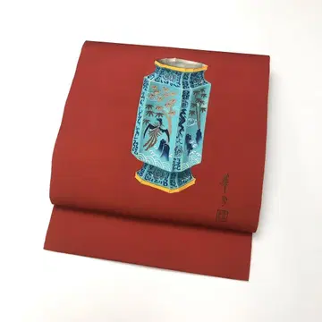 나고야 오비 시오제 작가 작품 꽃병에 새와 잎 무늬 KO-1707