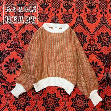 BEAMS HEART 빔즈하트 오렌지 계열 긴팔 스웨터 F