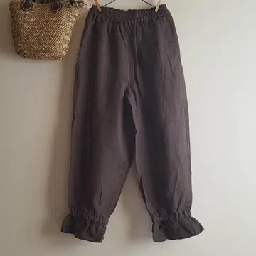 새상품 SM2 차콜/린넨 밑단 프릴 개더 팬츠