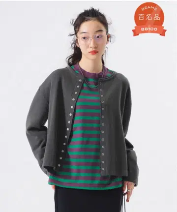 BEAMS BOY 반지 도트 가디건 차콜 size 1