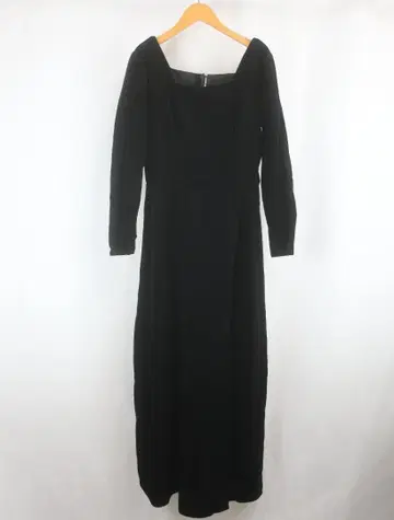 VINTAGE IDEAL 지퍼 벨로아 롱 플레어 원피스 블랙