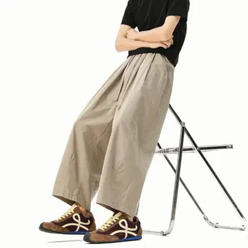 베이지 와이드 팬츠 허리밴딩