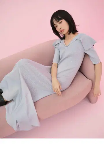 snidel 한큐 한정판 빅 칼라 콤비 원피스