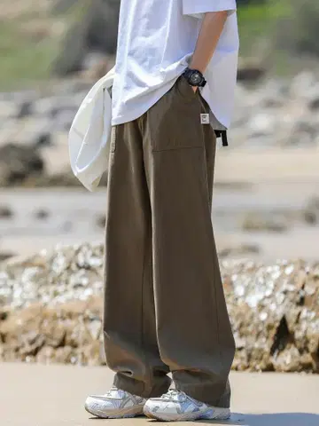 브라운 와이드 팬츠 코튼 혼방