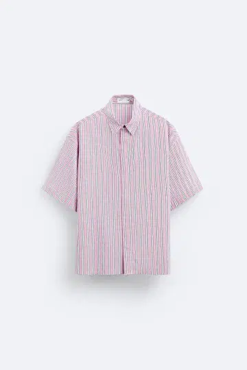 ZARA 대비 프린트 스트라이프 셔츠 핑크 L
