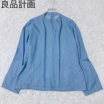 무인양품 긴팔 셔츠 데님 블루 M~L 노카라 뒷단추 캐주얼