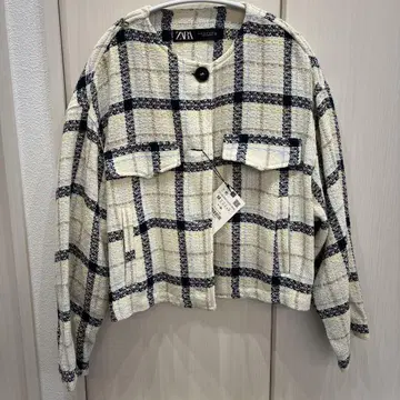 ZARA 체크 무늬 노카라 자켓