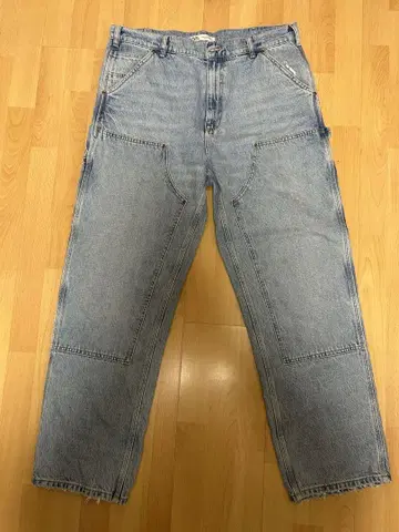 ZARA 더블니 배기 데님 팬츠 라이트 블루