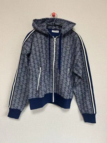 LACOSTE 기하학 패턴 후드 부착 저지 후디 후드티