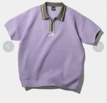 HUF 하프 지퍼 니트 반팔 셔츠 퍼플 XL
