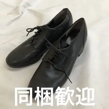 츠모리 치사토 워크 블랙 레이스업 가죽 신발