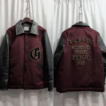 새상품급 갱스터빌 울 x 가죽 바시티 자켓 M 일본제