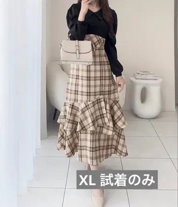 mily bilet 셔츠 옷깃 체크 아지메 프릴 도킹 롱 원피스