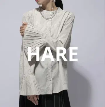 HARE 하레 2WAY 패턴 소매 플리츠 셔츠 (화이트 마블)