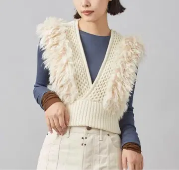 LEINWANDE 패치워크 프린지 탑 별주 니트 베스트