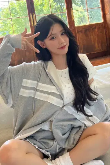 RONRON 그레이 집업 후드 부착 후드티