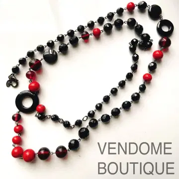 [새상품급] 반돔 부티크 롱 목걸이 블랙 x 빨간색 비즈 스타일리시