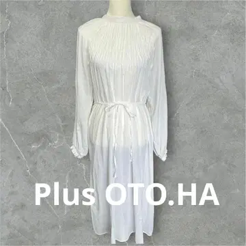 Plus OTO.HA 코튼 100% 개더 원피스 화이트