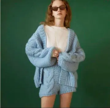 searoomlynn handmade 랜덤 CABLE 니트 자켓 블루