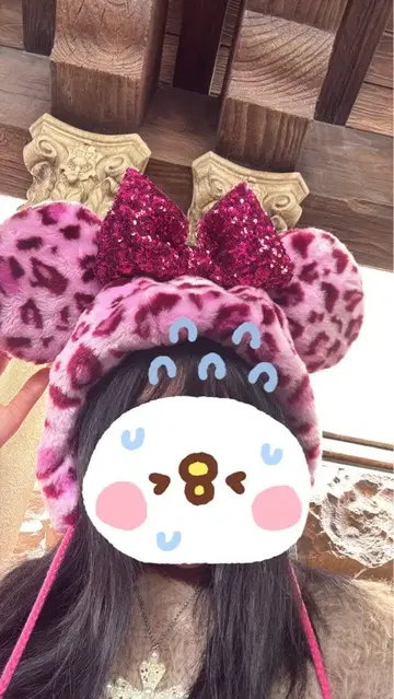 미키 귀 핑크 레오파드 무늬 모자
