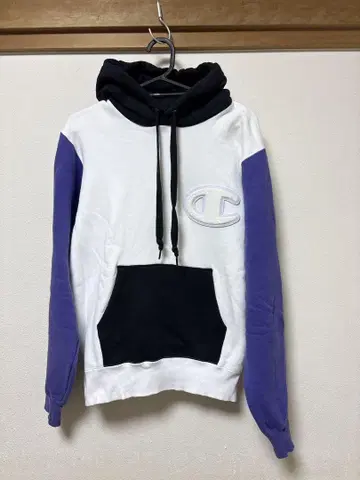 Champion 후드 부착 후드티 화이트/퍼플