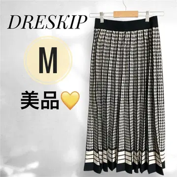 DRESKIP 하운드투스 패턴 니트 플리츠 스커트 블랙 x 베이지 M
